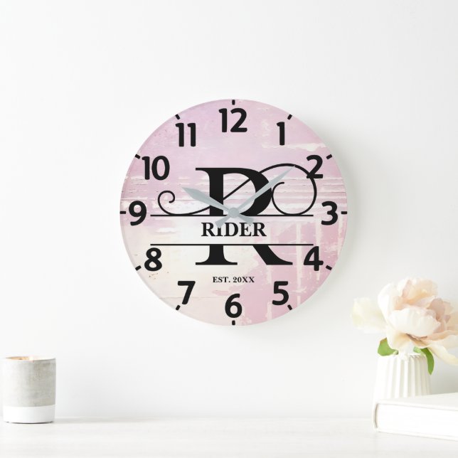 Blek Lavender Distress R Monogram Stor Klocka (Hem)