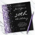 Blek Lavender Glitter Black Foil 30års födelsedag Inbjudningar<br><div class="desc">Skapa din egen anpassade födelsedag för glamoröst 30års födelsedag. På den lämnat är en grått- och folie av mörk i . På högerna finns ett band av faux blek lavender lila glitter med gnistra digital grafik. All lyxig gnistra och film skapas med tryckt digital grafik. Inbjudningskort för lyxsvart och silvrig...</div>
