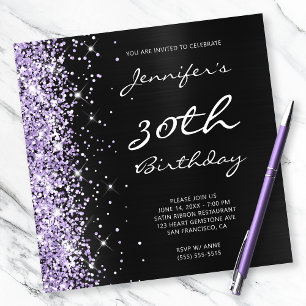 Blek Lavender Glitter Black Foil 30års födelsedag Inbjudningar