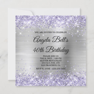 Blek Lavender Glitter Silver Shimmer Foil Monogram Inbjudningar