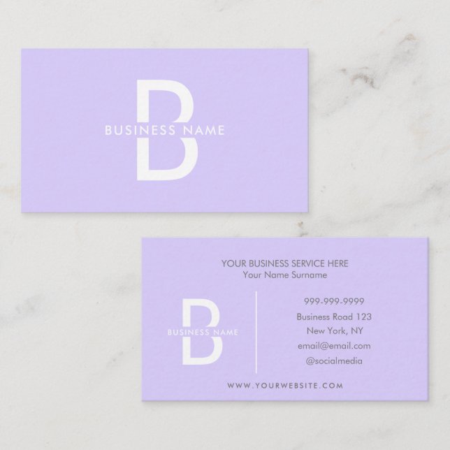 Blek Lavender Monogram Modern Professionell Visitkort (Fram/baksida)