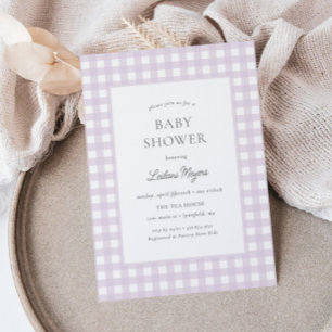 Blek Lila Gingham Classic Girls Baby Shower Inbjudningar