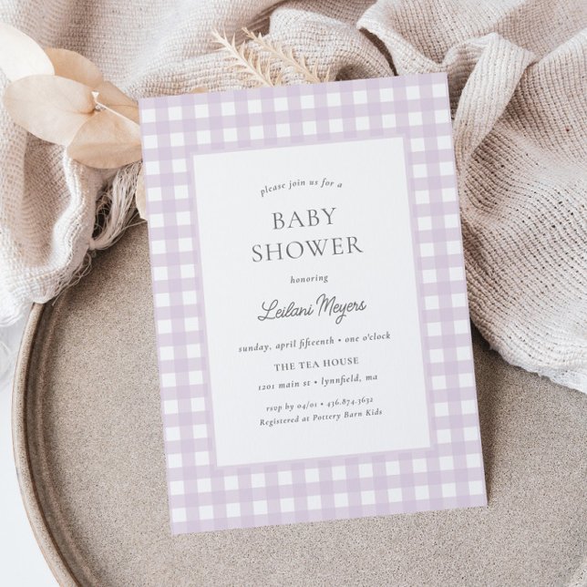 Blek Lila Gingham Classic Girls Baby Shower Inbjudningar (Skapare uppladdad)