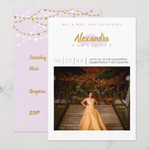 Blek Lila & Guld Photo Quinceanera Inbjudningar