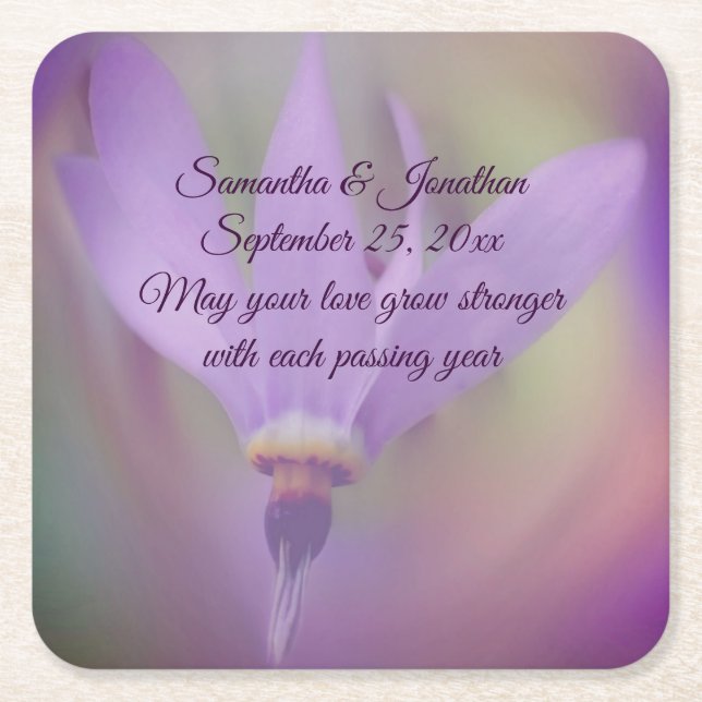 Blek Lila Lily Flower Personlig Bröllop Underlägg Papper Kvadrat (Framsidan)