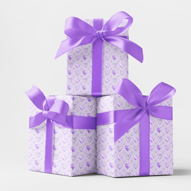 Blek Lila vattenfärghjärtor Presentpapper (Pale Purple Watercolor Hearts Wrapping Paper)