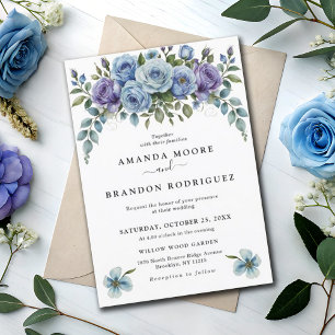 Blek Lilac Dusty Blue Botanical Garden Wedding Inbjudningar