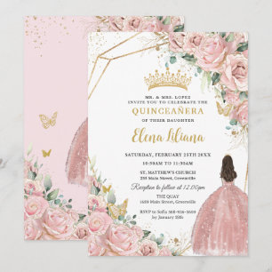 Blek Ljus rosa Blommigt Ro Quinceanera Sweet 16 Inbjudningar