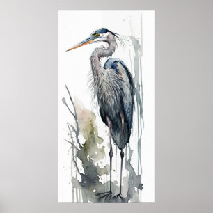 Blek Majestät Underbar Blue Heron STSwamp AI Poster