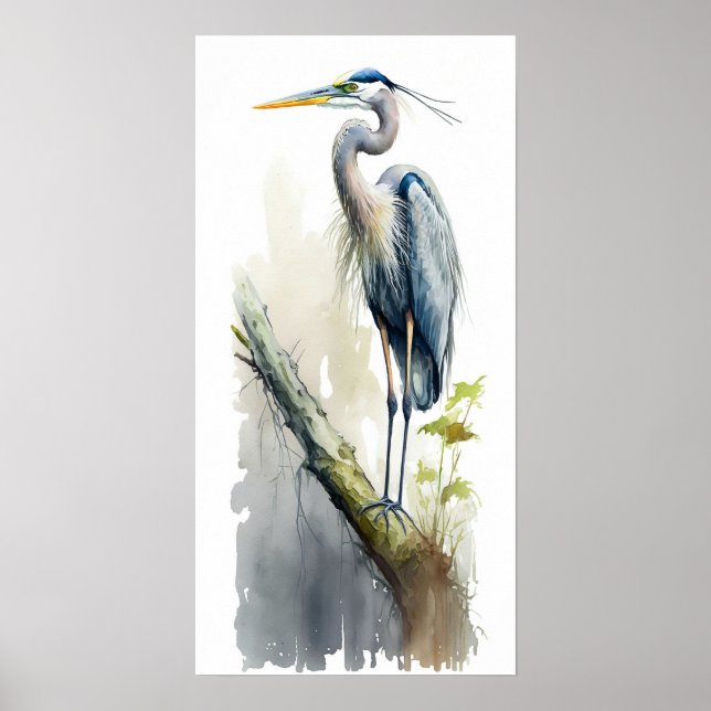 Blek Majesty Underbar Blue Heron Perched AI Natatu Poster (Framsidan)