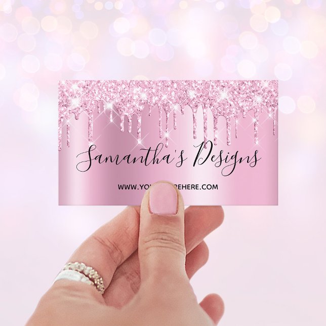 Blek Mauve Rosa Glitter Drips Ombre Online Store Visitkort (Pale Mauve Pink Glitter Drips Ombre Online Store Business Card)