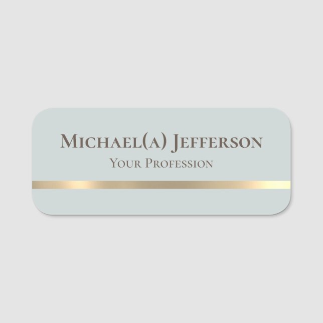 Blek med unik Chic, ljusblå & Guld: Modern Elegant Namnbricka (Framsida)