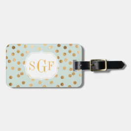 Blek Mint Blue och Guld Glitter City Dots Monogram Bagagebricka