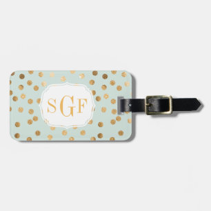 Blek Mint Blue och Guld Glitter City Dots Monogram Bagagebricka