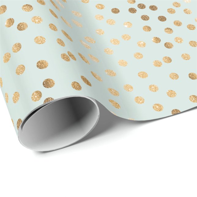 Blek Mint Grönt och Guld Glitter City Dots Presentpapper (Rullad Hörn)