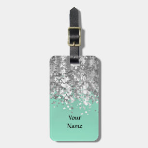 Blek mintgrönt och fauxglitterpersonlig bagagebricka