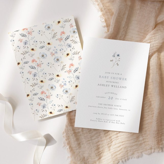 Blek Modern Simple Blommigt Baby Shower Inbjudningar (Skapare uppladdad)