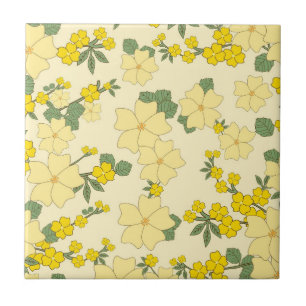 Blek och Mörk Gula blommor Grönt Löv Kakelplatta
