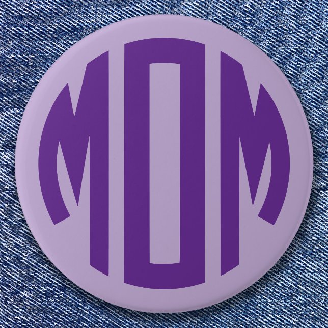 Blek och Royal Lila Circle Monogram MAMMA Knapp (Pale and Royal Purple Circle Monogram MOM Button)