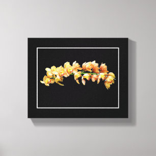 Blek Orange Gult Orchids Black Background Canvastryck