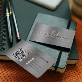 Blek Orange Metallic Push Steel-skript QR-kod Visitkort