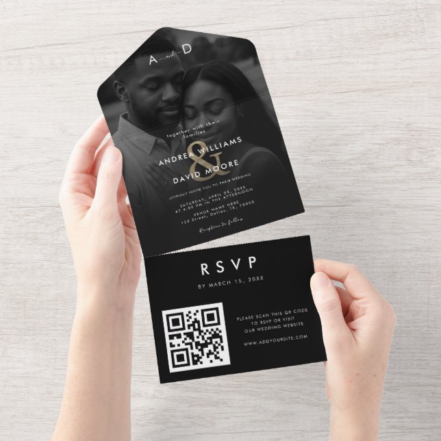 Blek överlagringsfoto Guld Et-tecken QR-kod Bröllo (Avrivbar del)