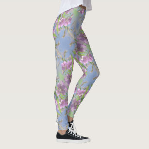 Blek Pastel Blå himmel Vild Flowers Lila Rosa Leggings