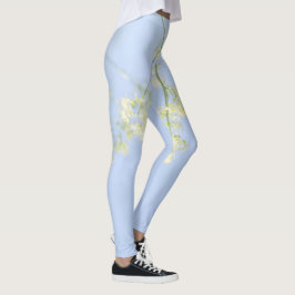 Blek Pastel Blå himmel Vild Flowers Meadow Leggings