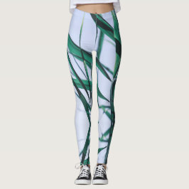 Blek Pastel Grönt Grass Reeds Himlar Leggings