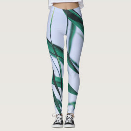 Blek Pastel Grönt Grass Reeds Himlar Leggings