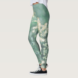 Blek Pastel Grönt Gult Vild Meadow Flowers Leggi Leggings