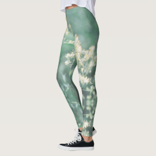 Blek Pastel Grönt Gult Vild  Meadow Flowers Leggi Leggings