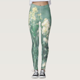 Blek Pastel Grönt Gult Vild Meadow Flowers Leggi Leggings