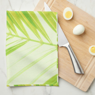 Blek Pastel Grönt Handflatan Träd Löv Kökshandduk