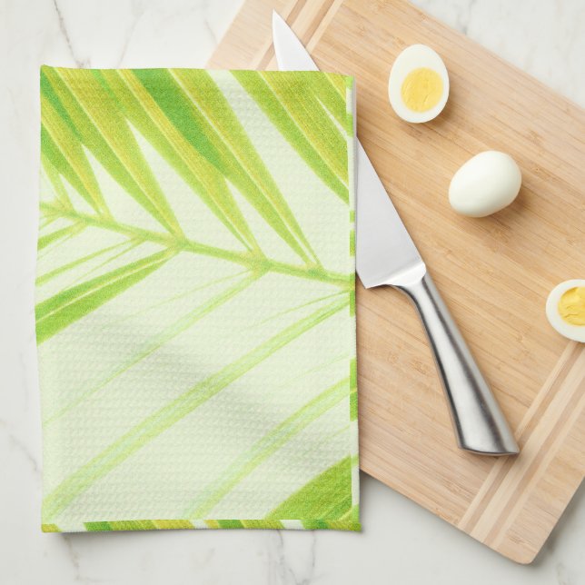 Blek Pastel Grönt Handflatan Träd Löv Kökshandduk (Vikt i Fjärdedel)