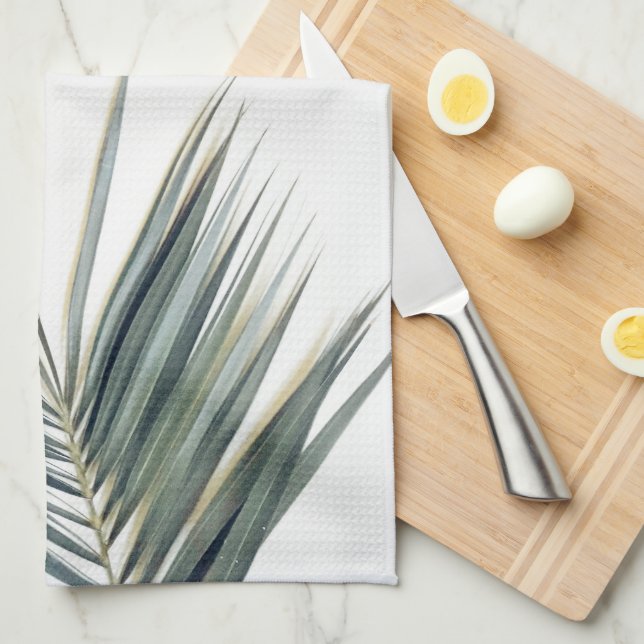 Blek Pastel Grönt Handflatan Träd Löv Kökshandduk (Vikt i Fjärdedel)