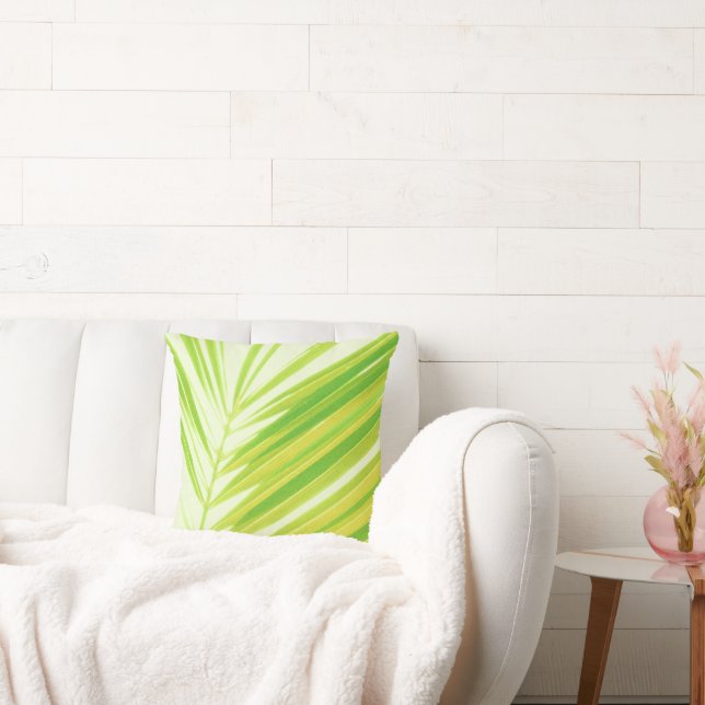 Blek Pastel Grönt Handflatan Träd Löv Kudde (Soffa)