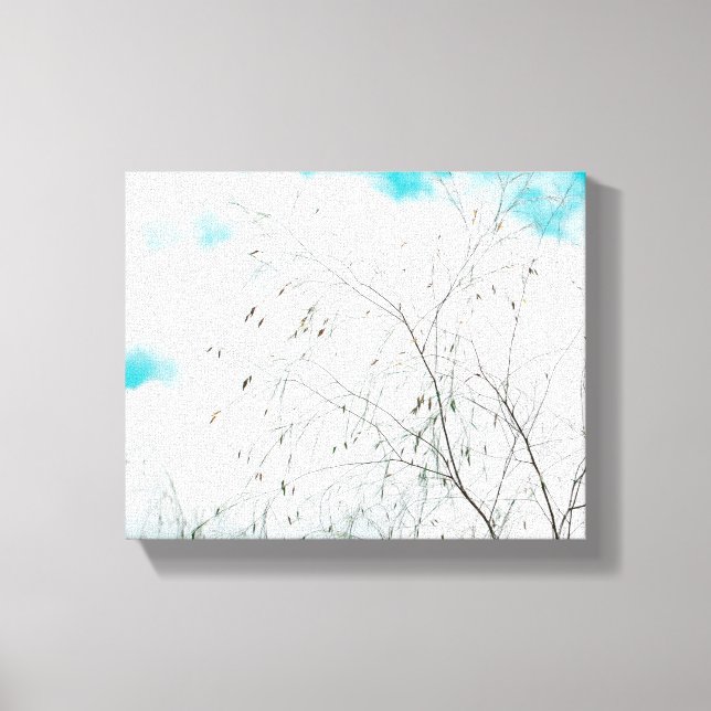 Blek Pastel Light Blue Turcos Träd Brunches Himlar Canvastryck (Framsida)