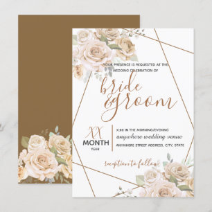Blek Peach & Brown Blommigt i Brown Rustic Bröllop Inbjudningar