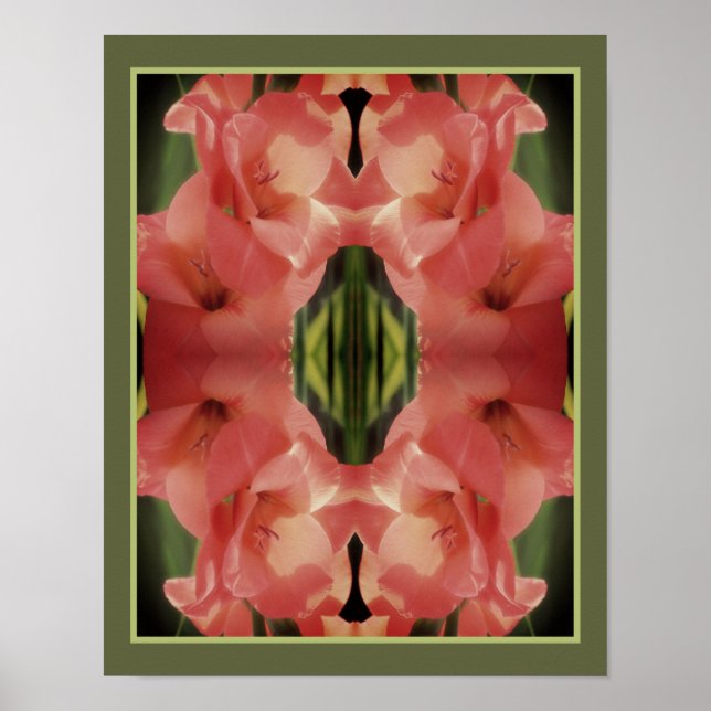 Blek Peach Gladiolus Flower Spegel Abstrakt Poster (Framsidan)