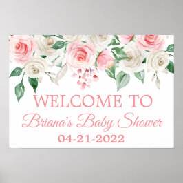 Blek Peach Rosa Blommigt Baby Shower Välkommen Poster