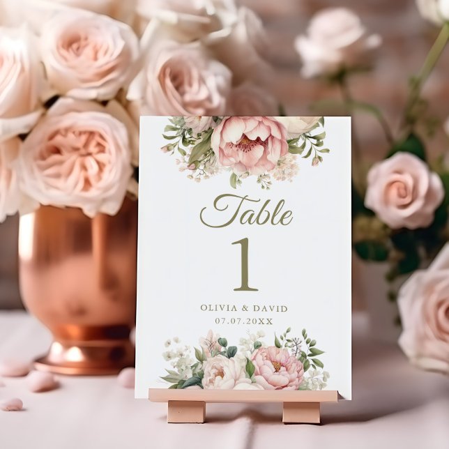 Blek Persika och Bordsnummer vid  Rosan Bröllop (Pale Peach and Blush Pink Wedding Table Number on blush and copper wedding table.)