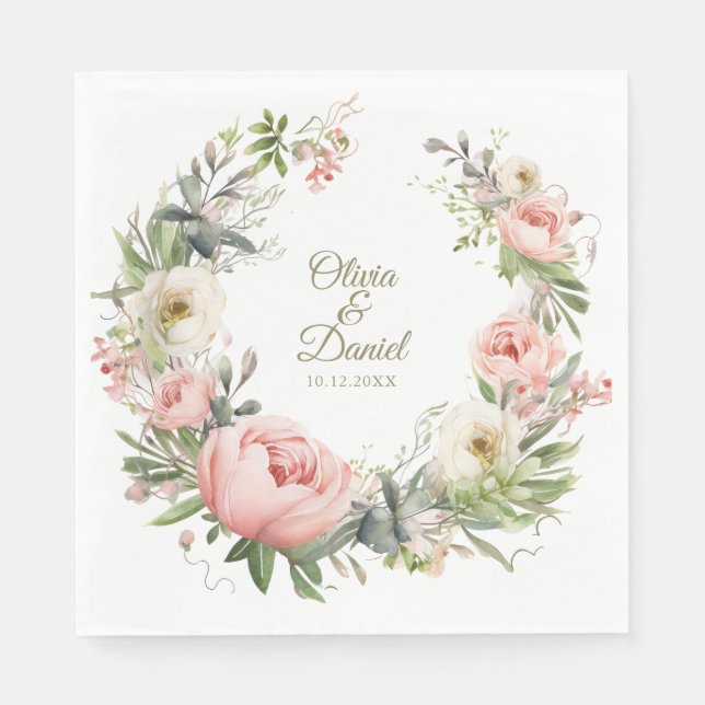 Blek Persikor och Blommigten för  Rosa Bröllop Pappersservett (Framsidan)