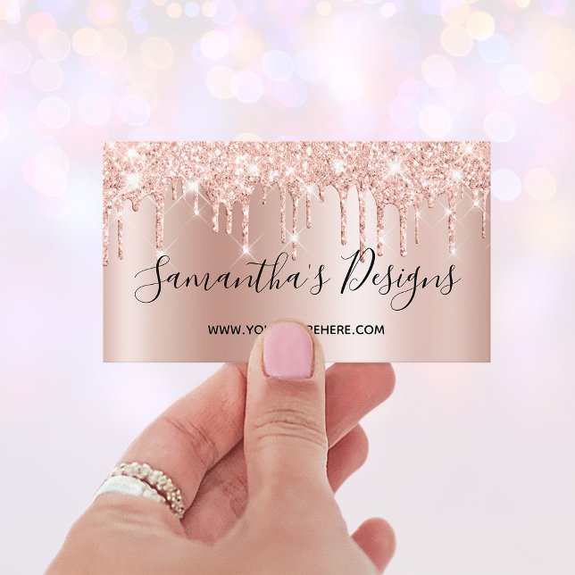 Blek Ro Glitter Drips Ombre Online Store Guld Visitkort (Pale Rose Gold Glitter Drips Ombre Online Store Business Card)