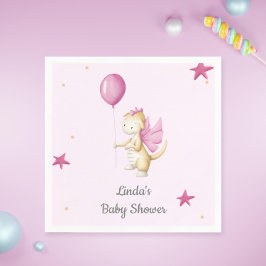 Blek Rosa Baby Dragon med Balloon Party Pappersservett
