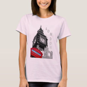 Blek Rosa Big Ben Clock Torn London Red Telefon T Shirt