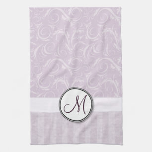 Blek - rosa blom- testar & randar med monogramen kökshandduk