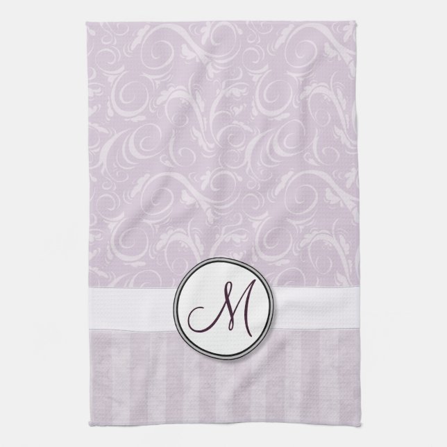 Blek - rosa blom- testar & randar med monogramen kökshandduk (Vertikal)