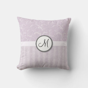 Blek - rosa blom- testar & randar med monogramen kudde