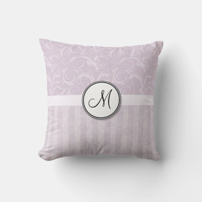 Blek - rosa blom- testar & randar med monogramen kudde (Framsida)